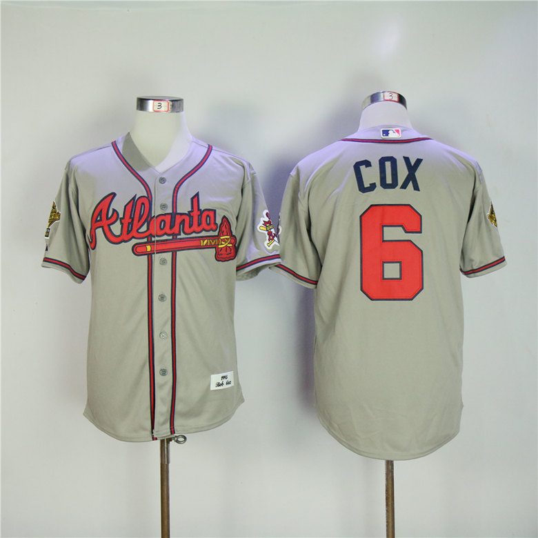Men Atlanta Braves #6 Cox Grey Throwback 1995 MLB Jerseys